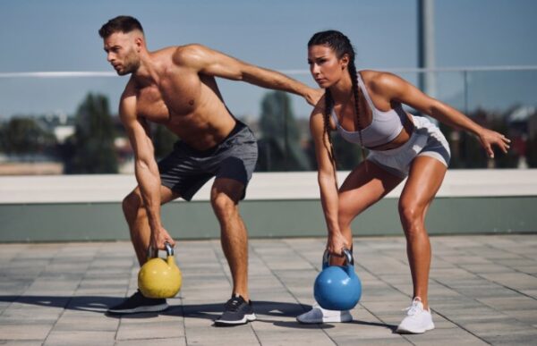 medicine and kettlebell