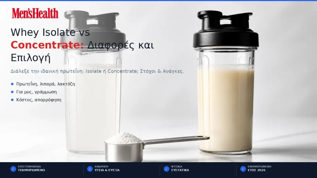 Whey Isolate vs Concentrate: Διαφορές και Επιλογή 1 whey isolate vs concentrate diafores kai epilogi featured