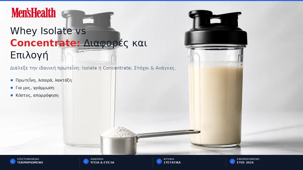 Whey Isolate vs Concentrate: Διαφορές και Επιλογή 3 whey isolate vs concentrate diafores kai epilogi featured