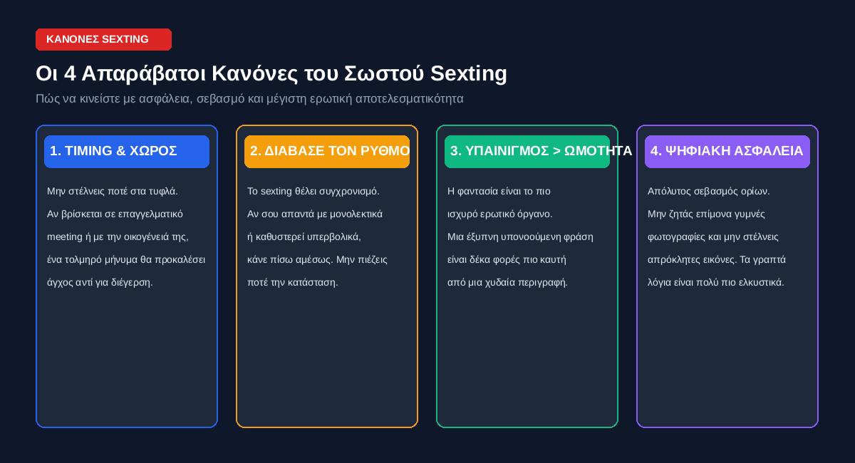 Sexting: 75 Ιδέες για Πονηρά Μηνύματα & Πώς να Ανάψετε την Επιθυμία της 6 Οι 4 Απαράβατοι Κανόνες του Sexting
